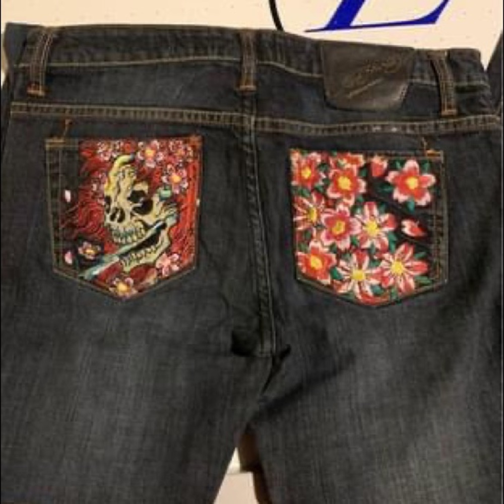 Ed Hardy Skull Detail Bootcut Jeans